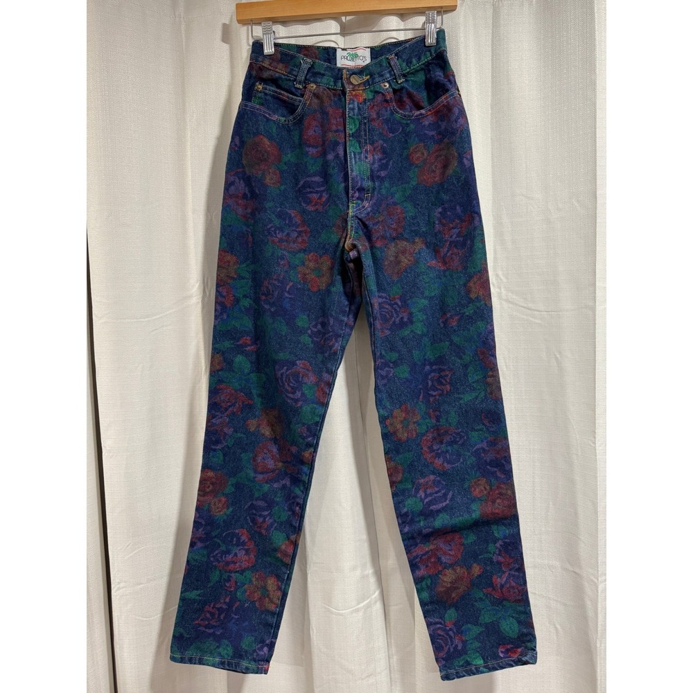 Vintage Palmettos Floral Rose Print High Waisted Tapered Leg Jeans Womens 9